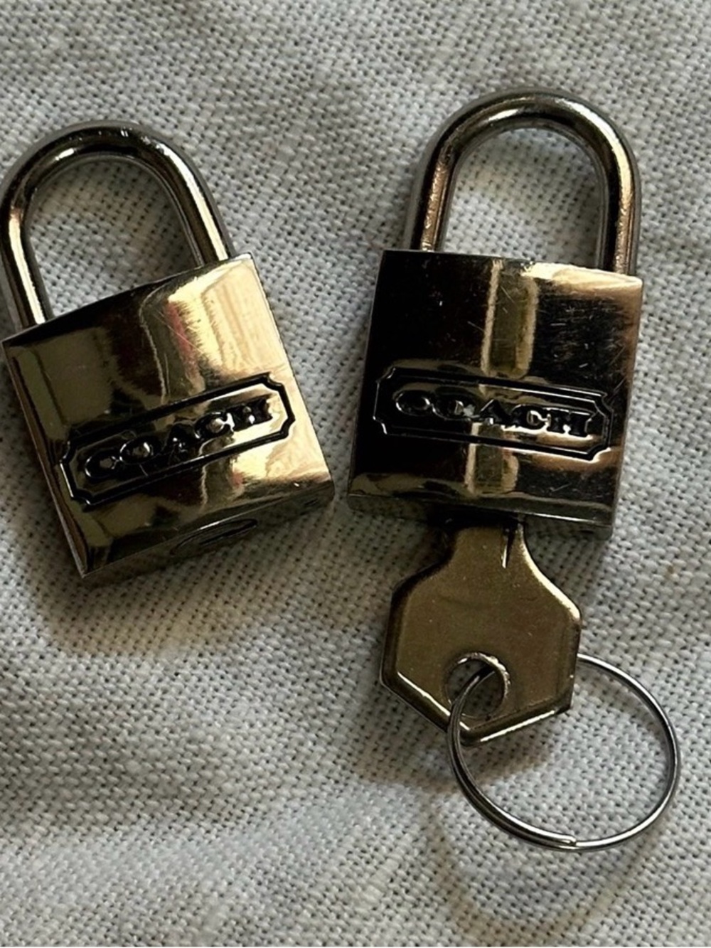 Coach mini Silver tone Double Padlock Key Charm